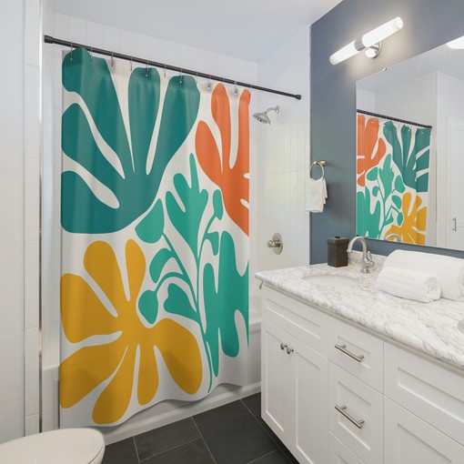 Henri Matisse Flower Boho Abstract Shower Curtain for Mid-Century Modern Bathroom Decor