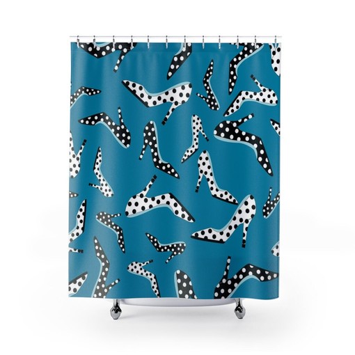 High Heel Shoes Shower Curtain | Polka Dot Bathroom Accessories | Festive Housewarming Present | Fun and Playful - Image 2