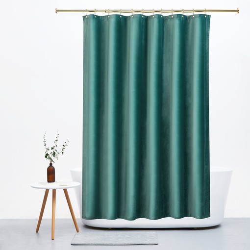 High Quality Grey Green Velvet Shower Curtain - Heavy Extra Long Curtain with Hooks - Reliable Bathroom Decor