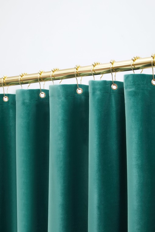 High Quality Grey Green Velvet Shower Curtain - Heavy Extra Long Curtain with Hooks - Reliable Bathroom Decor - Image 2