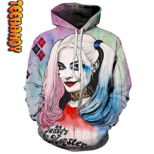 Highlight Your Love for Horror with Face of Harley Quinn 3D Print Hoodie