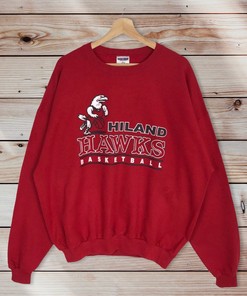 Hiland Hawks Basketball High School Vintage Style Crew Neck Sweatshirt Sweater Pullover