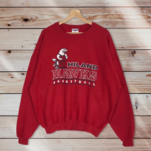 Hiland Hawks Basketball High School Vintage Style Crew Neck Sweatshirt Sweater Pullover