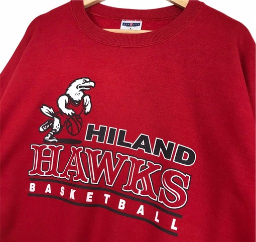 Hiland Hawks Basketball High School Vintage Style Crew Neck Sweatshirt Sweater Pullover - Image 2
