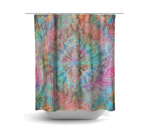 Hippie Boho Shower Curtain Set with Blowing Feathers Design for Boho Bathroom Decor - Image 2