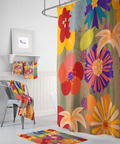 Hippie Bouquet Shower Curtain with Boho Bath Accessories for Bohemian Bathroom Decor