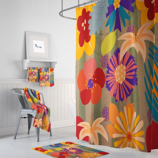 Hippie Bouquet Shower Curtain with Boho Bath Accessories for Bohemian Bathroom Decor