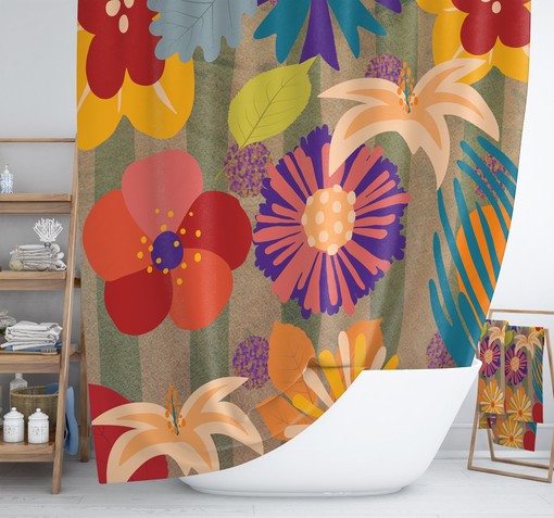 Hippie Bouquet Shower Curtain with Boho Bath Accessories for Bohemian Bathroom Decor - Image 2