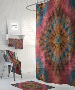 Hippie Faux Tie Dye Shower Curtain with Optional Bath Mat for Bohemian Vibes