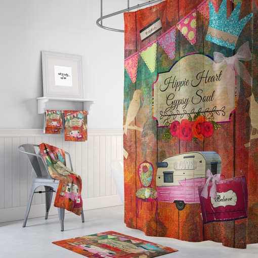 Hippie Heart Shower Curtain | Bohemian Bath Decor | Artistic Theme | Customizable
