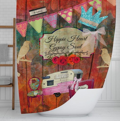 Hippie Heart Shower Curtain | Bohemian Bath Decor | Artistic Theme | Customizable - Image 2