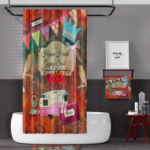 Hippie Heart Shower Curtain | Bohemian Bath Decor | Artistic Theme | Customizable - Image 3