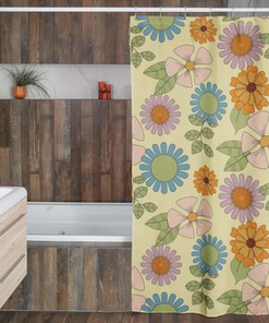 Hippie Inspired Retro Flower Shower Curtain, Tub Curtain with Vintage Bathroom Decor