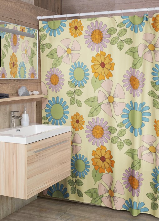 Hippie Inspired Retro Flower Shower Curtain, Tub Curtain with Vintage Bathroom Decor - Image 4