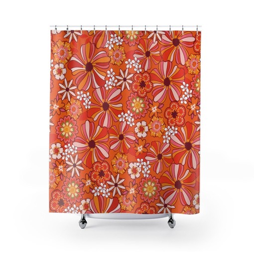 Hippie Inspired Retro Flower Shower Curtain, Vintage Bathroom Accessory with Boho Vibes - Image 2