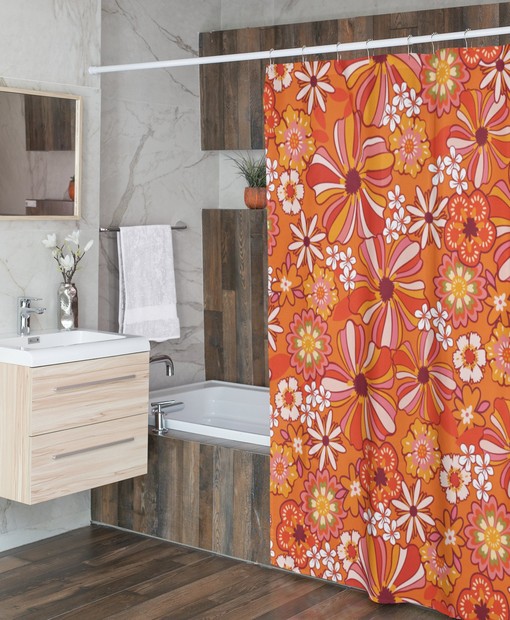 Hippie Inspired Retro Flower Shower Curtain, Vintage Bathroom Accessory with Boho Vibes - Image 3