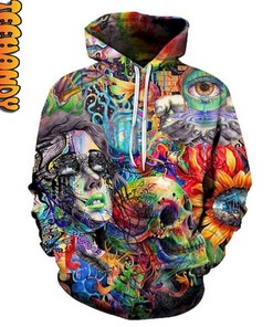 Hippie Skull 3D All-Over Print Hoodie in Various Colors