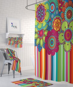 Hippie Vintage Flower Shower Curtain, Retro Bathroom Decor