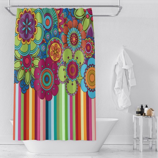 Hippie Vintage Flower Shower Curtain, Retro Bathroom Decor - Image 2