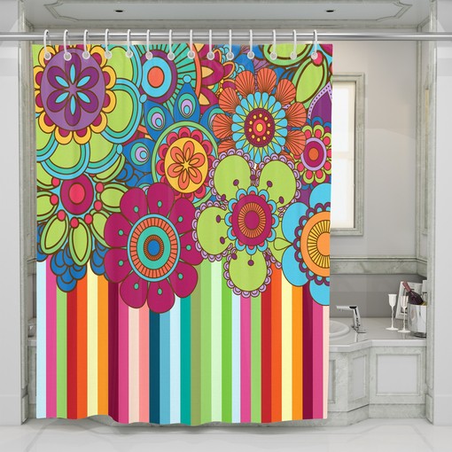 Hippie Vintage Flower Shower Curtain, Retro Bathroom Decor - Image 3