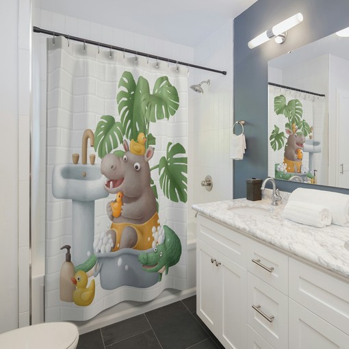 Hippopotamus Shower Curtain with Get Naked Design - Fun and Playful for Animal Lovers - Image 2