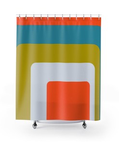 Hipster 70's Retro Shower Curtain in Green, Orange, White, and Teal Blue