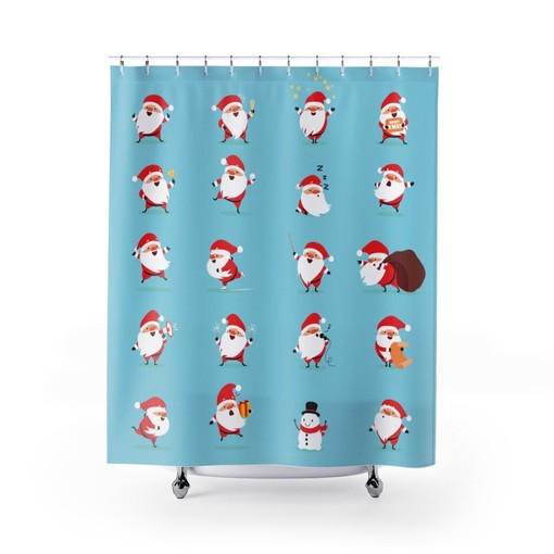 Holly Jolly Santa Merry Christmas Holiday Shower Curtain for Festive Bathroom Decor