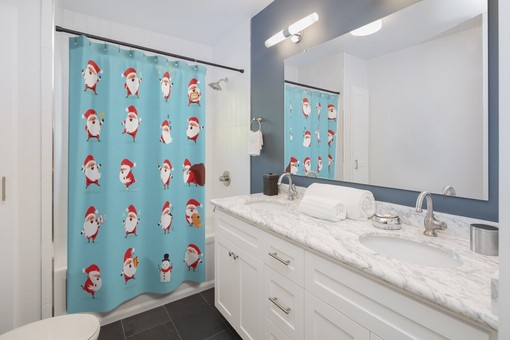 Holly Jolly Santa Merry Christmas Holiday Shower Curtain for Festive Bathroom Decor - Image 2