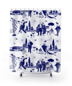 Hollywood Regency Toile Shower Curtain | Vintage Bathroom Shower Curtains | Old Hollywood Glam Bathroom Decor