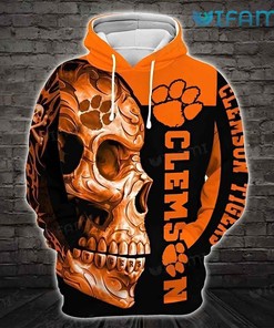 Hoodie 3D All-Over Print Half Skull Face Gift for Clemson Tigers Fans