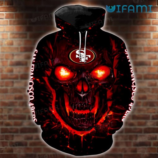 Hoodie 3D All-Over Print Red Fire Skull Gift for San Francisco 49ers Fans