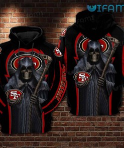 Hoodie with All Over Print Design for San Francisco 49ers Fans with Death Holding Logo