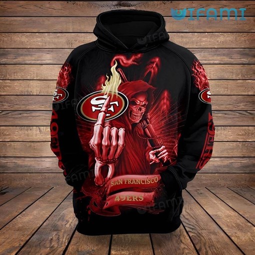 Hoodie with Death Fire Logo All Over Print Design for San Francisco 49ers Fans with Skull