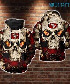 Hoodie with Fire Eyes and Skull All Over Print Design for San Francisco 49ers Fans