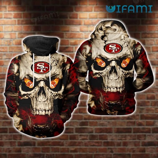 Hoodie with Fire Eyes and Skull All Over Print Design for San Francisco 49ers Fans