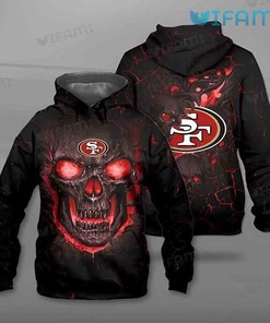 Hoodie with Logo All Over Print Design for San Francisco 49ers Fans with Skull