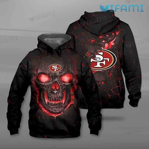 Hoodie with Logo All Over Print Design for San Francisco 49ers Fans with Skull