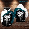 Hoodie with Punisher Skull and White and Green Logo All Over Print for Philadelphia Eagles Fans