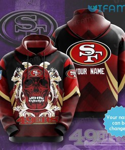 Hoodie with Skull All Over Print Design and Custom Name for San Francisco 49ers Fans