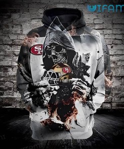 Hoodie with Tearing Out Football Helmet All Over Print 3D Design for San Francisco 49ers Fans