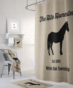 Horse Farm Shower Curtain for Rustic Bathrooms with Chic Burlap Design