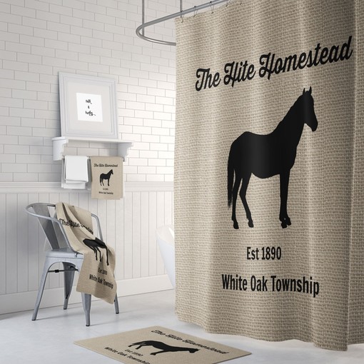 Horse Farm Shower Curtain for Rustic Bathrooms with Chic Burlap Design