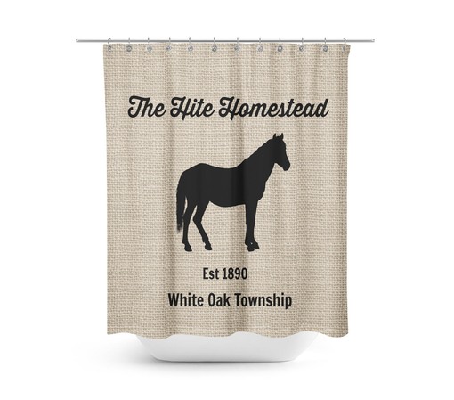 Horse Farm Shower Curtain for Rustic Bathrooms with Chic Burlap Design - Image 2