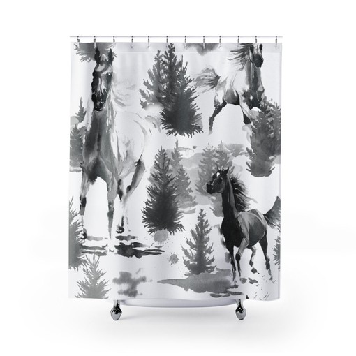 Horses - Horse Theme Bathroom Print Shower Curtain for Rustic Bathroom Decor