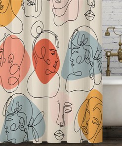 Housewarming Gift Minimalist Boho Woman Portrait Shower Curtain for Home Bathroom Decor