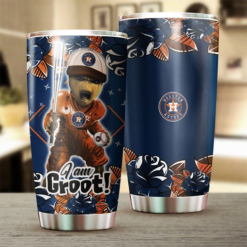 Houston Astros MLB Tumbler with Marvel's "I Am Groot" Personalization and Custom MLB Logo - Image 2