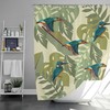 Hummingbird and Monstera Botanical Shower Curtain | Tropical Birds and Leaves Blue Bathroom Curtain