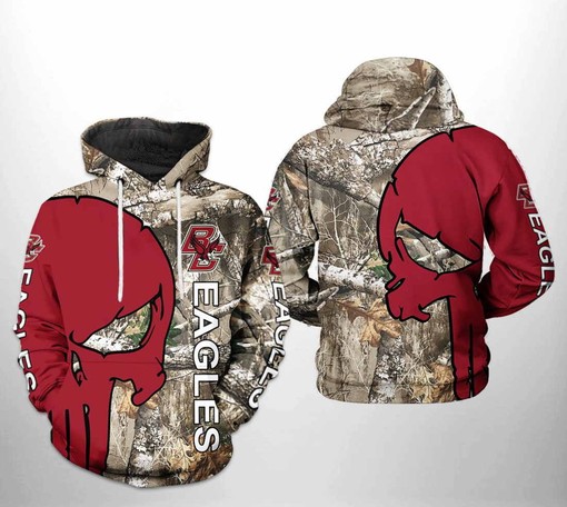 Hunting Camo Veteran 3D Hoodie Zipper Hoodie for Boston College Eagles NCAA Fans with Custom All Over Print