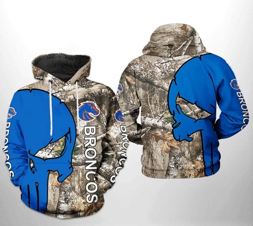 Hunting Improved with Boise State Broncos NCAA Camo Veteran Hunting 3D Hoodie Zipper Hoodie Featuring All Over Print