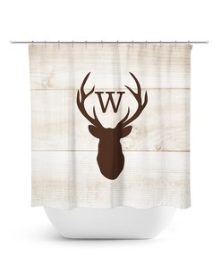 Hunting Lodge Brown Rustic Shower Curtain with Deer Head Antler Bathtub Curtain for a Masculine Bathroom - SHOWER48